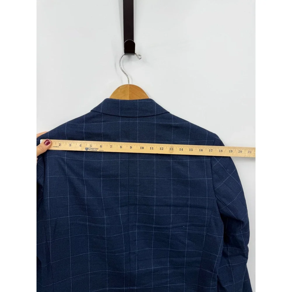 J.Crew Thompson Blazer Mens 38R Navy Blue plaid Linen Cotton Sport Coat H5117